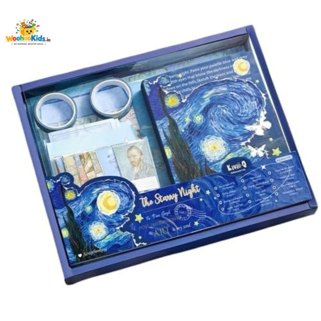 Starry Night Scrapbook Gift Kit (164 PCS) | Aesthetic DIY Journaling & Hand Letter Set with Notebook, Stickers & Washi Tape