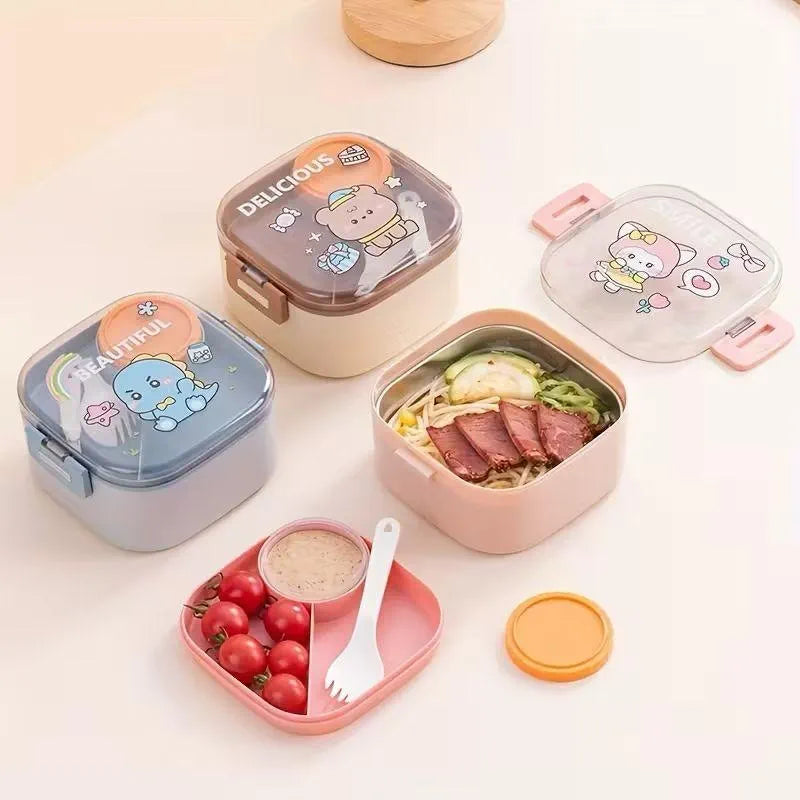 Cute Cartoon Stainless Steel Lunch Box Set with Spoon