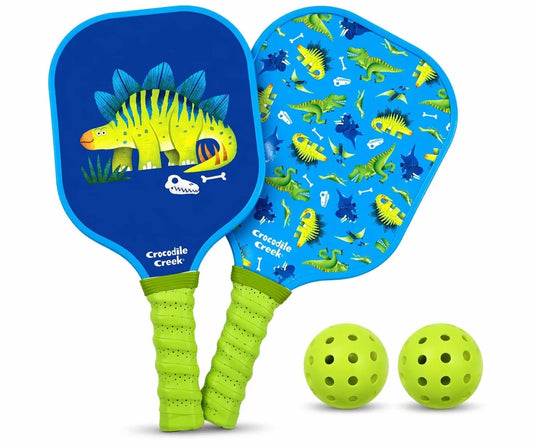 WoohooKids Kids Pickleball Set (6+ Years) – Dinosaur & Unicorn Paddle Options, Lightweight Easy Grip Racket with 2 Balls, Outdoor Sports Game for Boys & Girls