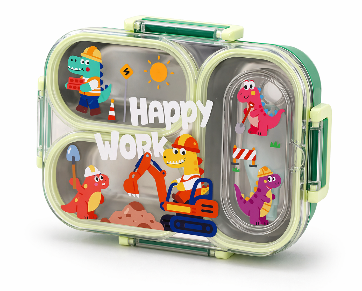 3 Compartment Kids Lunch Box | Leakproof Stainless Steel Bento Box with Cute Cartoon Design | School Tiffin Box for Kids