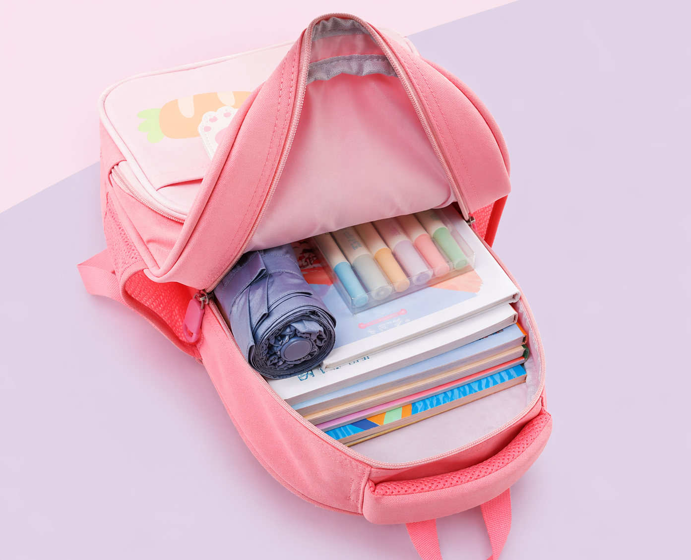 Cute Animal Kids Backpack | Bear & Bunny School Bag for Toddlers | Lightweight, Waterproof & Comfortable (Ages 2–6 Years) - Pink