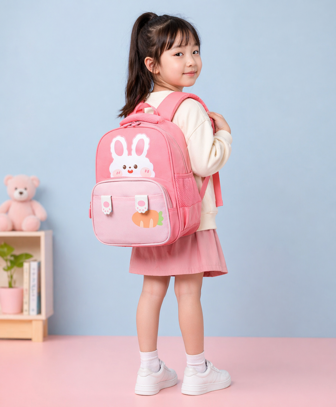 Cute Animal Kids Backpack | Bear & Bunny School Bag for Toddlers | Lightweight, Waterproof & Comfortable (Ages 2–6 Years) - Pink