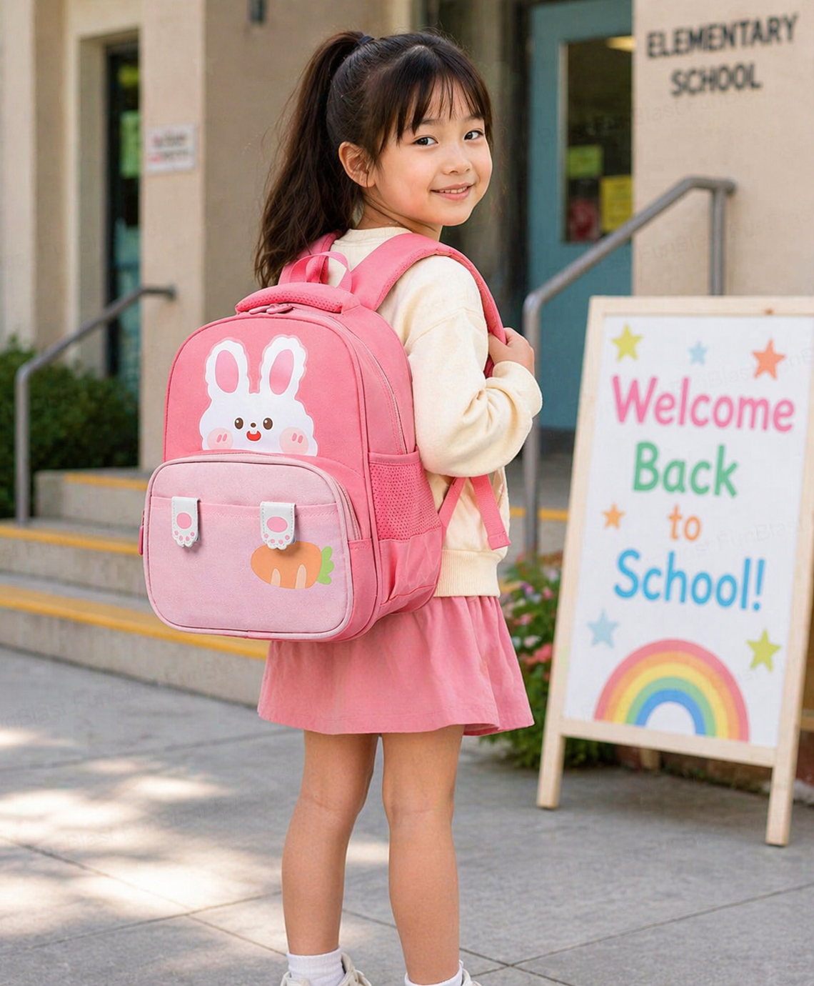 Cute Animal Kids Backpack | Bear & Bunny School Bag for Toddlers | Lightweight, Waterproof & Comfortable (Ages 2–6 Years) - Pink
