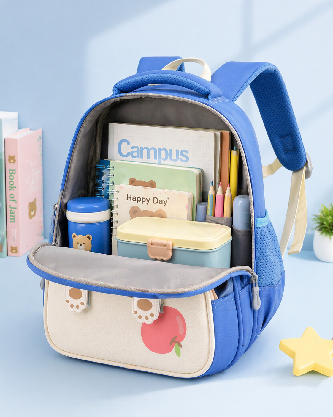 Cute Animal Kids Backpack | Bear & Bunny School Bag for Toddlers | Lightweight, Waterproof & Comfortable (Ages 2–6 Years) - Blue