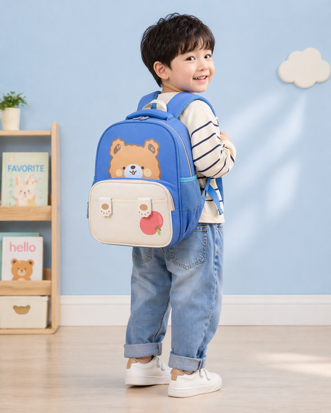 Cute Animal Kids Backpack | Bear & Bunny School Bag for Toddlers | Lightweight, Waterproof & Comfortable (Ages 2–6 Years) - Blue