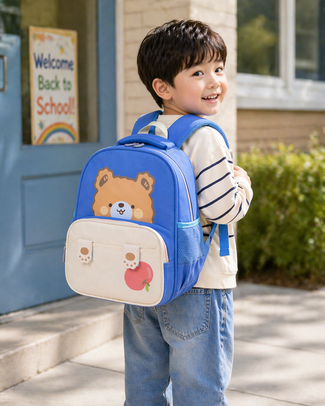 Cute Animal Kids Backpack | Bear & Bunny School Bag for Toddlers | Lightweight, Waterproof & Comfortable (Ages 2–6 Years) - Blue