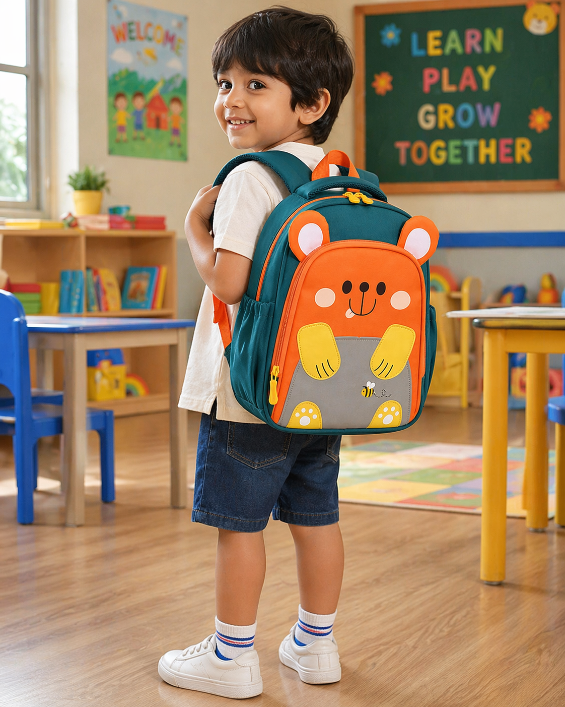 Cute Bear Kids Backpack | Lightweight School Bag for Toddlers | Waterproof & Comfortable (Ages 2–6 Years) - Orange