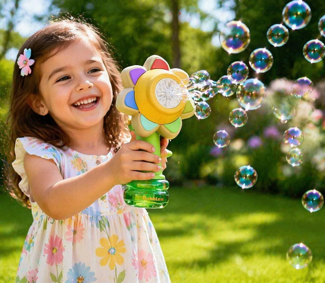 Flower Bubble Maker for Kids | Electric Automatic Bubble Blower Toy | USB Rechargeable | Lightweight & Safe | Outdoor Summer Toy for Boys & Girls
