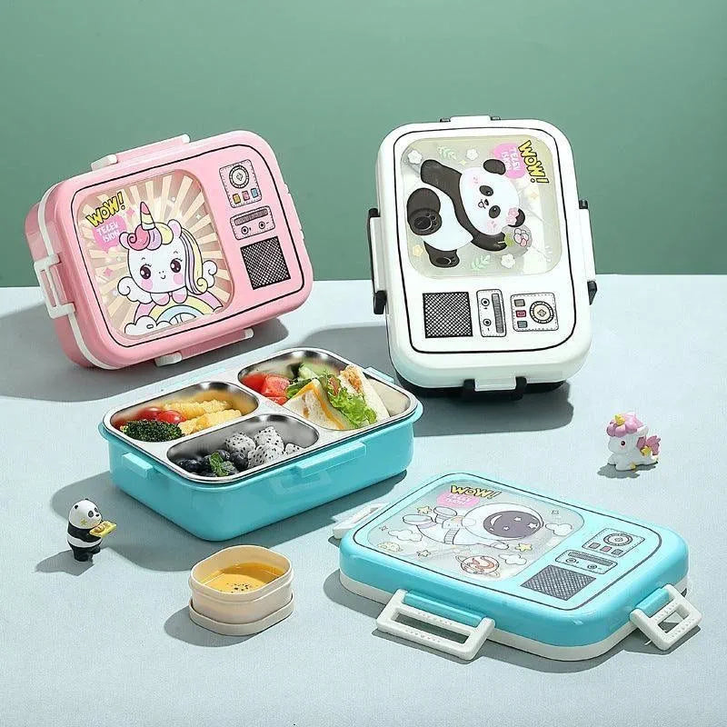 Retro TV Bento Meal Stainless Steel Three Compartment 100% Leakproof Lunch Box