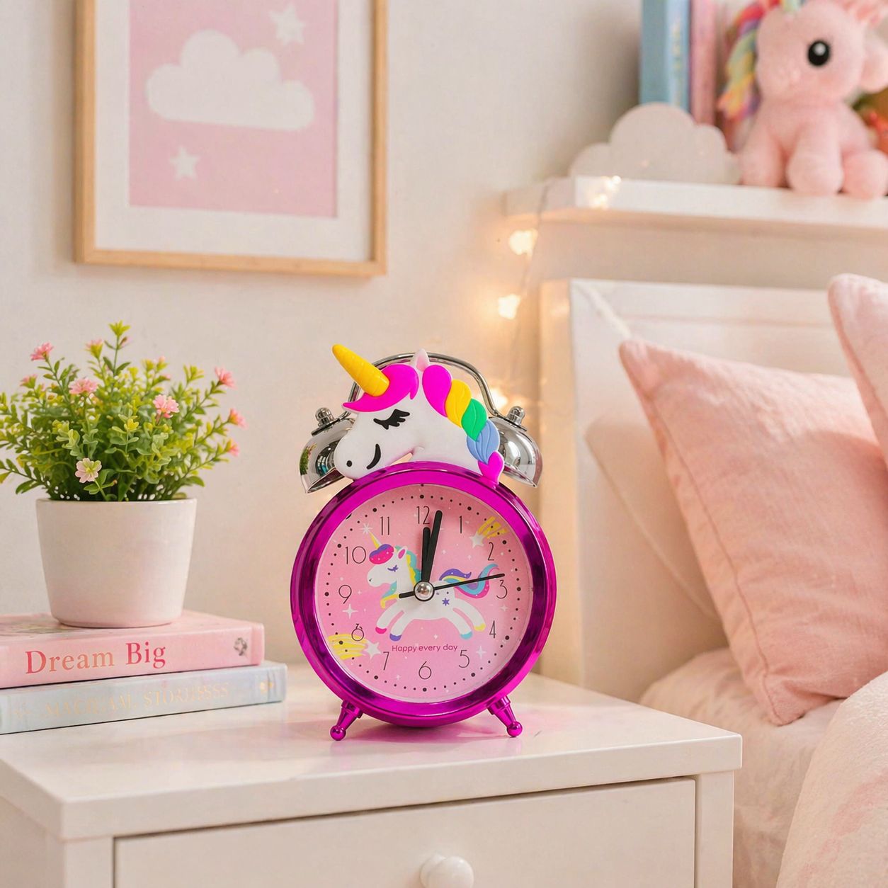 Kids Cartoon Alarm Clock with Loud Bell (Unicorn)
