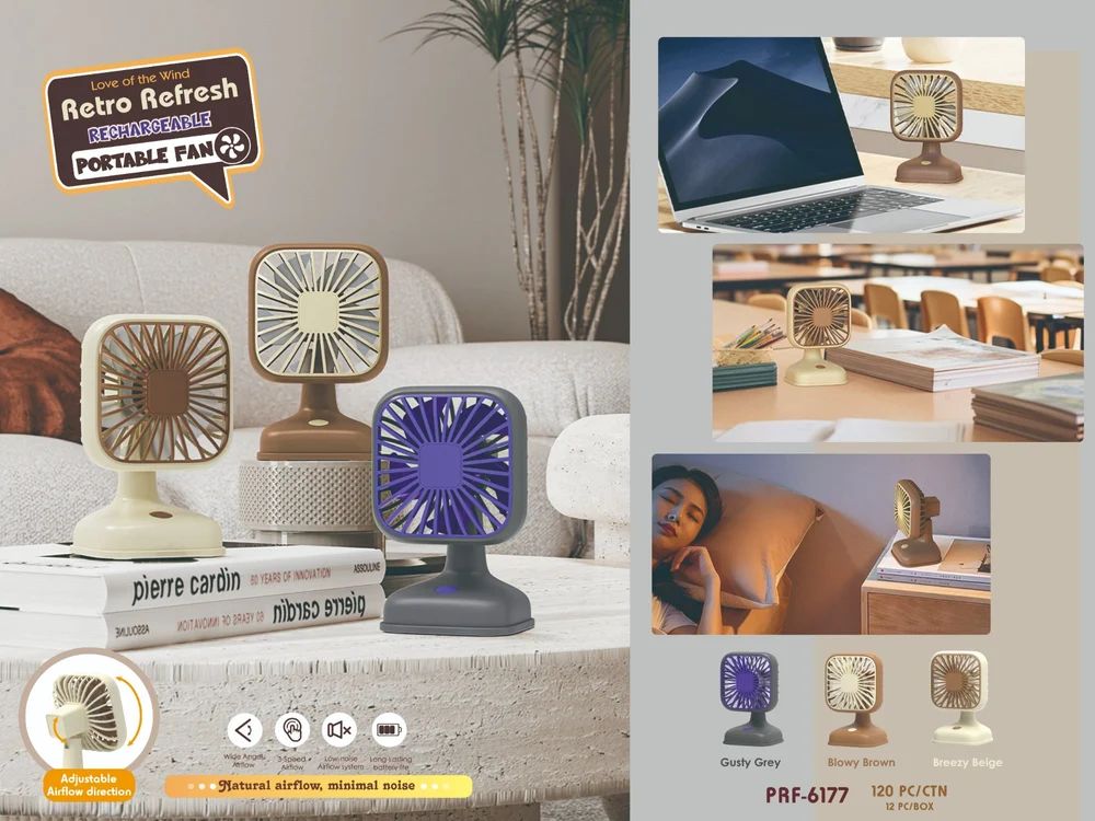 Portable Rechargeable Mini Fan | Retro Desk Fan with Adjustable Angle | Silent USB Table Fan for Home, Office & Travel