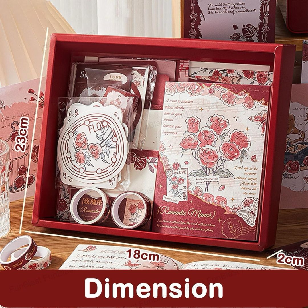 Vintage Scrapbook Kit (163 PCS) | Aesthetic DIY Journaling & Craft Set with Stickers, Papers & Washi Tapes | Romantic Theme Gift Box