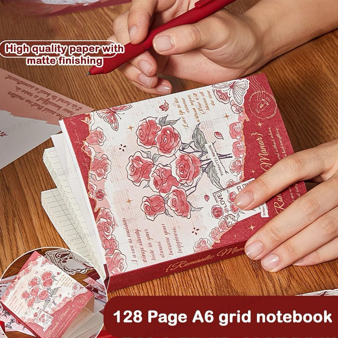 Vintage Scrapbook Kit (163 PCS) | Aesthetic DIY Journaling & Craft Set with Stickers, Papers & Washi Tapes | Romantic Theme Gift Box