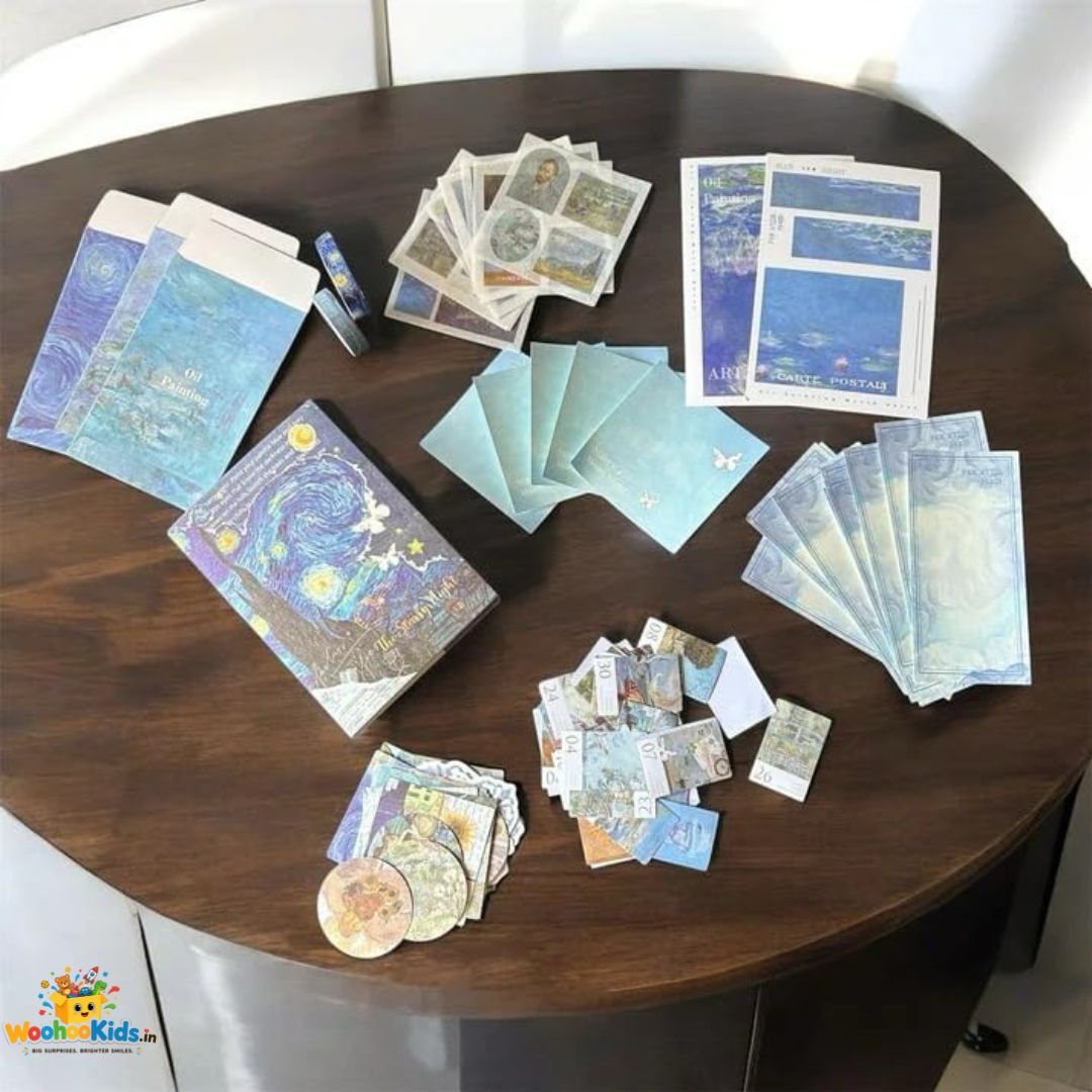 Starry Night Scrapbook Gift Kit (164 PCS) | Aesthetic DIY Journaling & Hand Letter Set with Notebook, Stickers & Washi Tape