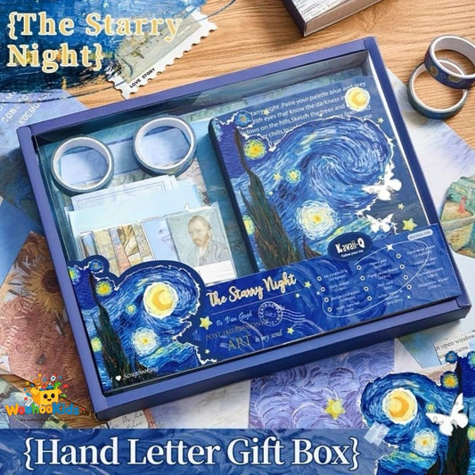 Starry Night Scrapbook Gift Kit (164 PCS) | Aesthetic DIY Journaling & Hand Letter Set with Notebook, Stickers & Washi Tape