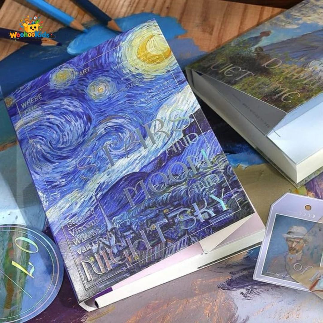 Starry Night Scrapbook Gift Kit (164 PCS) | Aesthetic DIY Journaling & Hand Letter Set with Notebook, Stickers & Washi Tape