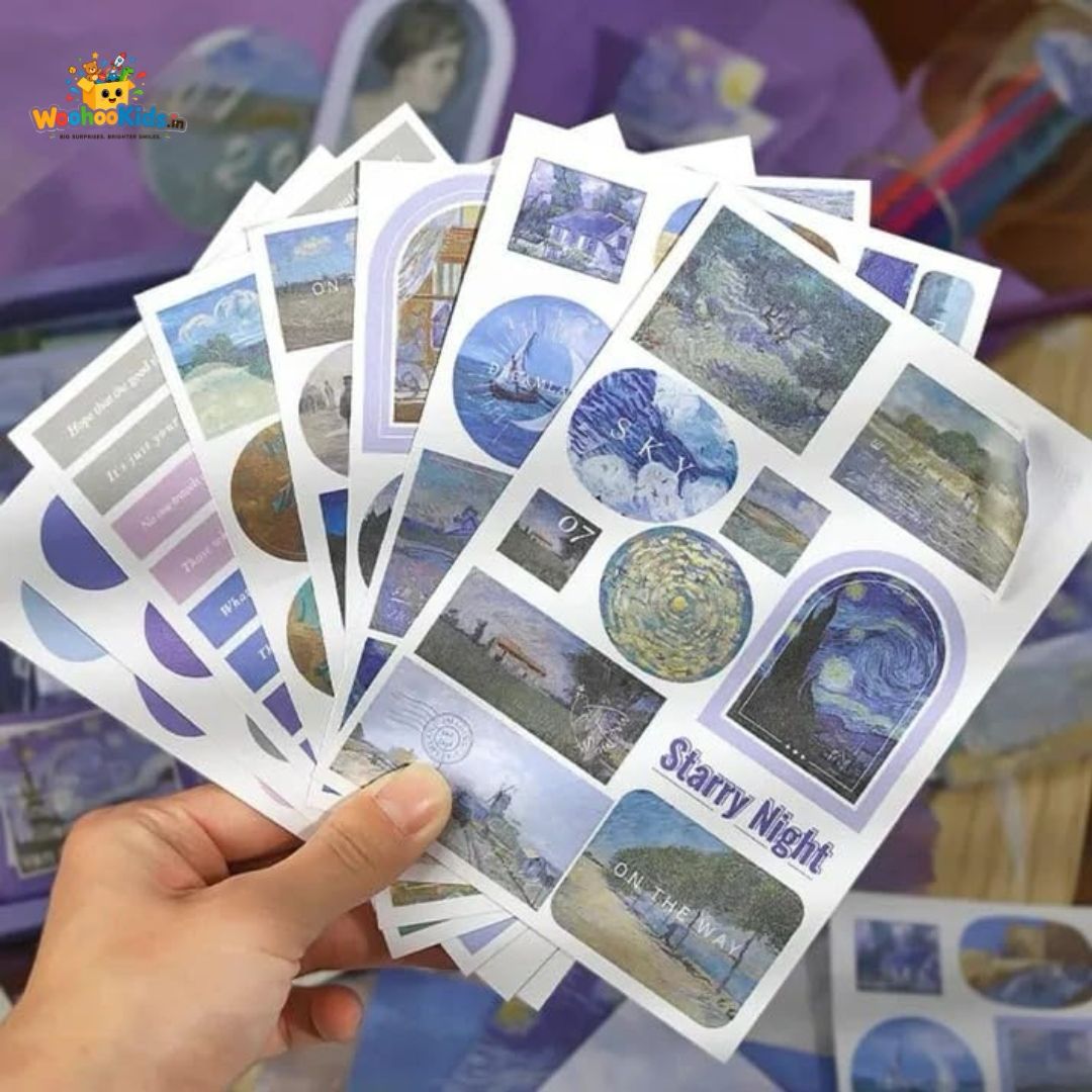 Starry Night Scrapbook Gift Kit (164 PCS) | Aesthetic DIY Journaling & Hand Letter Set with Notebook, Stickers & Washi Tape