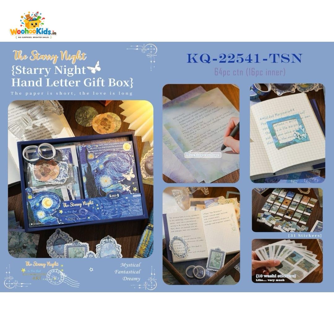 Starry Night Scrapbook Gift Kit (164 PCS) | Aesthetic DIY Journaling & Hand Letter Set with Notebook, Stickers & Washi Tape