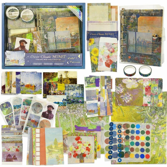 Aesthetic Scrapbook Gift Kit (154 PCS) | Monet & Van Gogh Art Theme DIY Journaling Set with Notebook, Stickers & Washi Tape