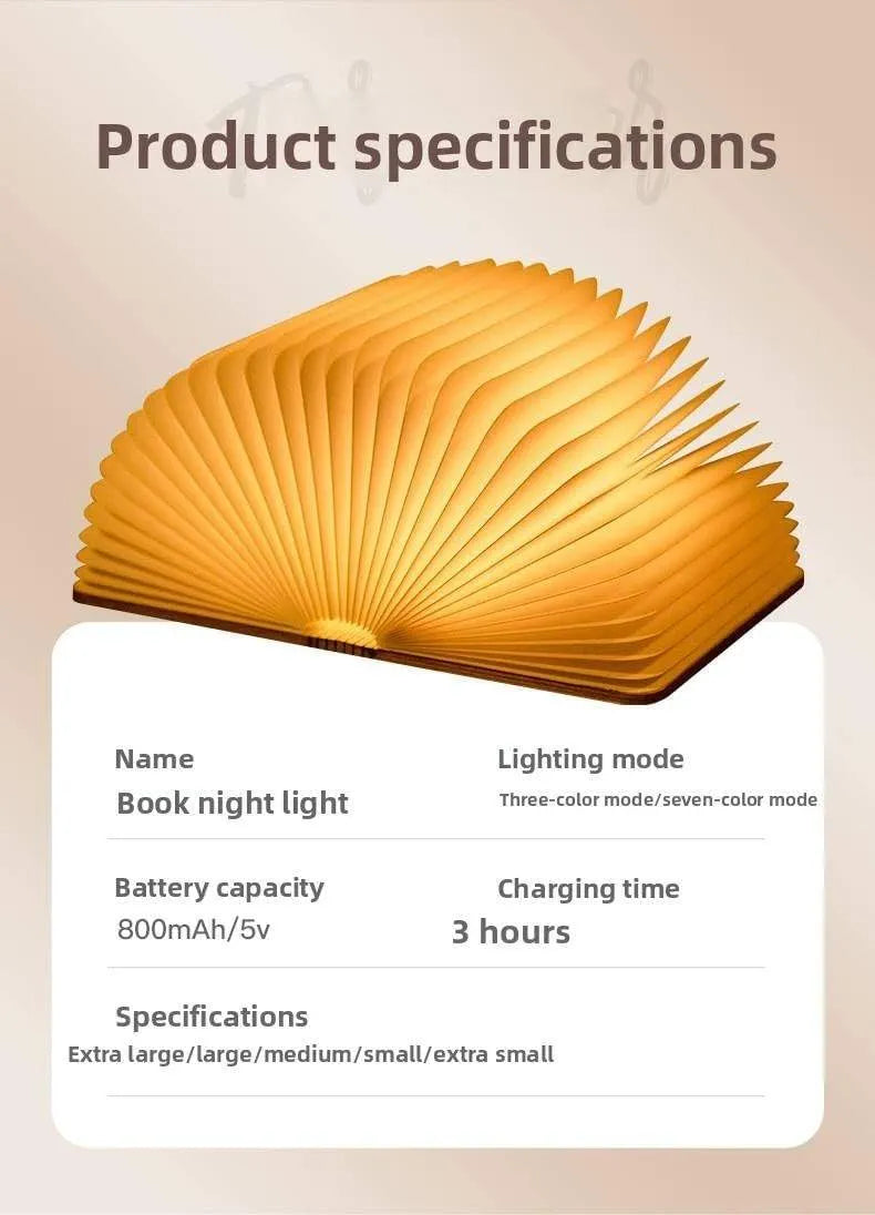 Foldable LED Book Lamp | Aesthetic Wooden Night Light | Rechargeable 360° Magnetic Desk Lamp