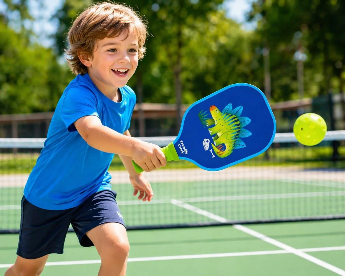 WoohooKids Kids Pickleball Set (6+ Years) – Dinosaur & Unicorn Paddle Options, Lightweight Easy Grip Racket with 2 Balls, Outdoor Sports Game for Boys & Girls