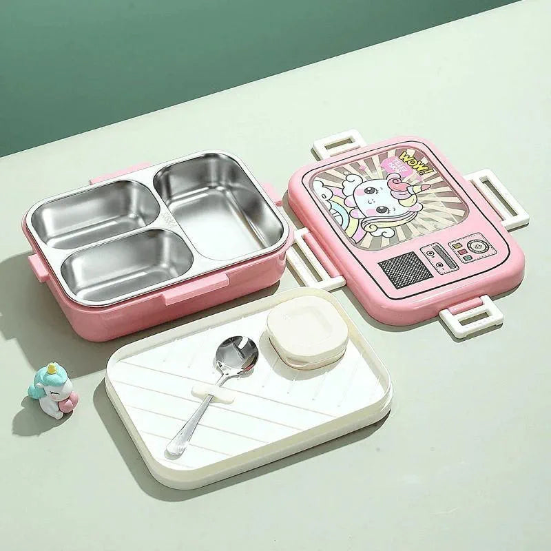 Retro TV Bento Meal Stainless Steel Three Compartment 100% Leakproof Lunch Box