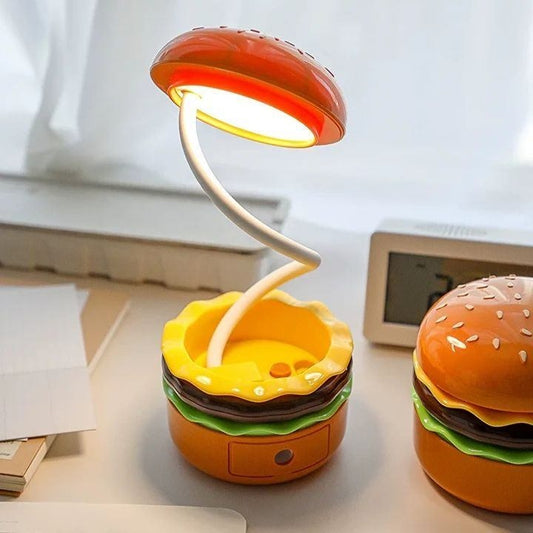 Burger LED Table Lamp | Cute Foldable Night Light for Kids & Study Desk | Rechargeable & Portable