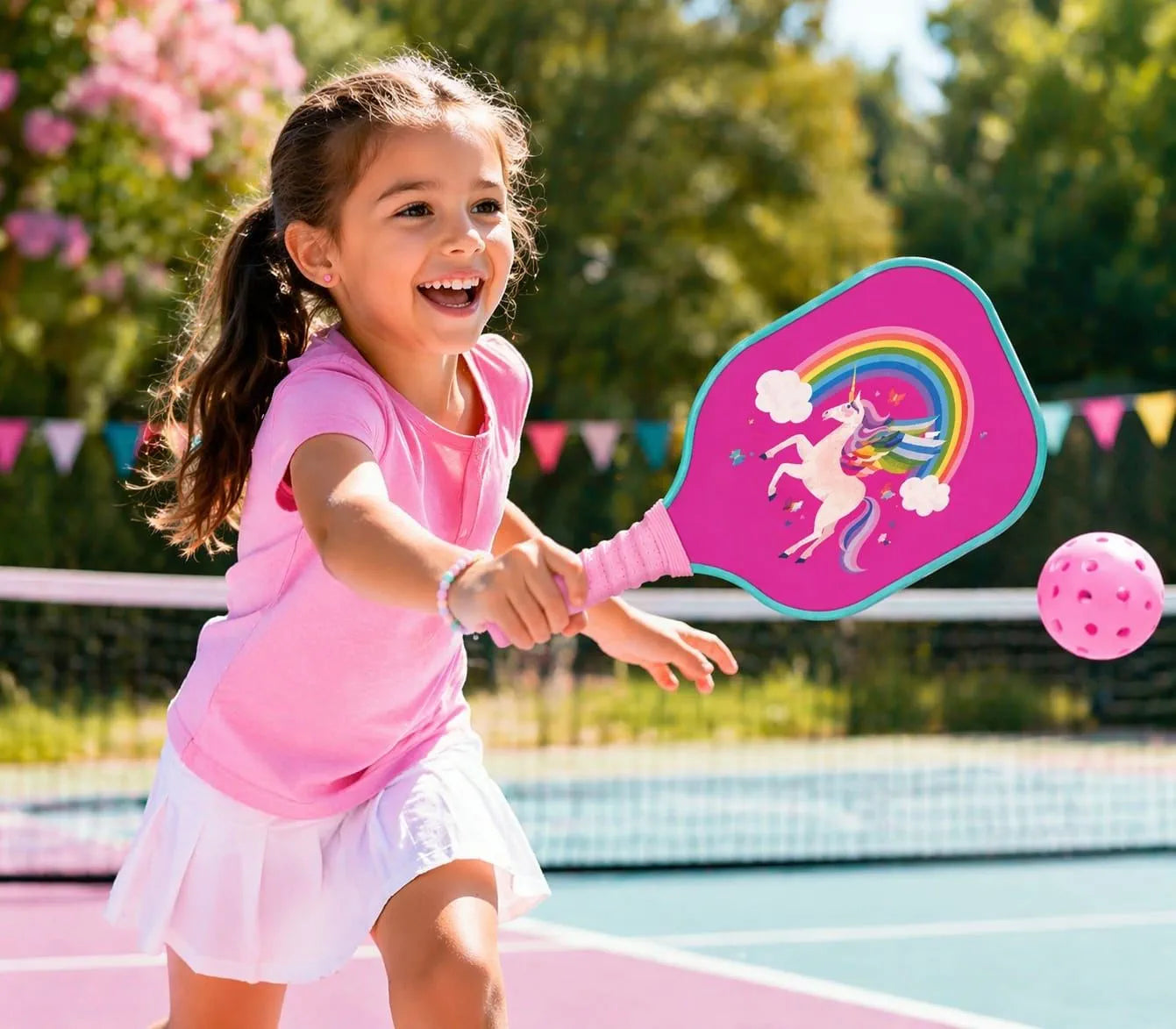 WoohooKids Kids Pickleball Set (6+ Years) – Dinosaur & Unicorn Paddle Options, Lightweight Easy Grip Racket with 2 Balls, Outdoor Sports Game for Boys & Girls