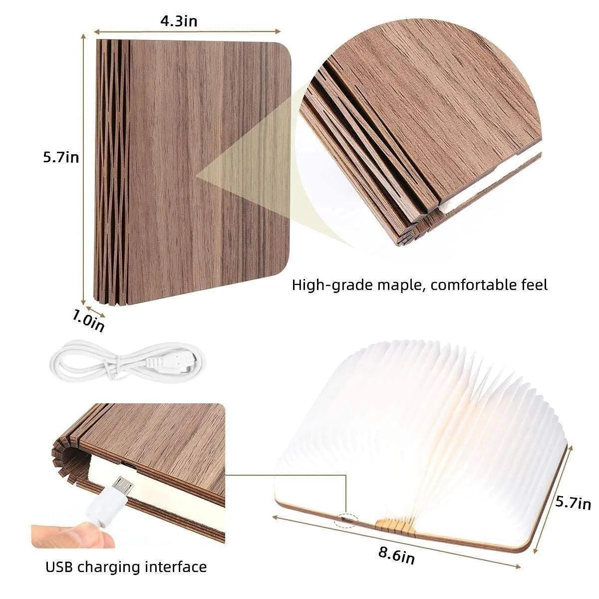 Foldable LED Book Lamp | Aesthetic Wooden Night Light | Rechargeable 360° Magnetic Desk Lamp