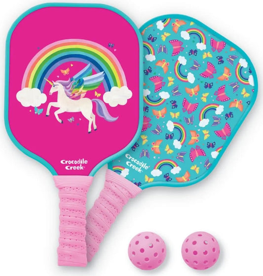 WoohooKids Kids Pickleball Set (6+ Years) – Dinosaur & Unicorn Paddle Options, Lightweight Easy Grip Racket with 2 Balls, Outdoor Sports Game for Boys & Girls