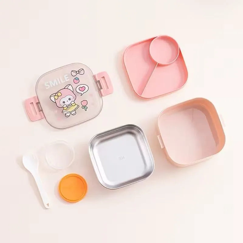 Cute Cartoon Stainless Steel Lunch Box Set with Spoon